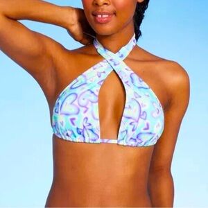 Wild Fable Womens Size XL Multiway Bikini Top Blue Green Heart Print NWT Tie Dye